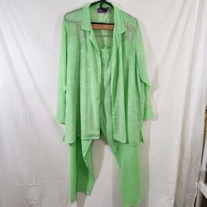 suzanne somers womens 2pc pant set apple green sz 1x lounge sheer mature beachy